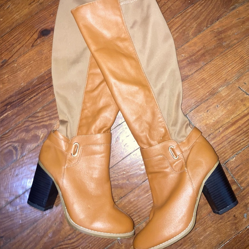 Tan and Brown Knee-High Boots